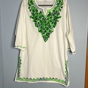 Embroidered Green Tunic Blouse Small Made in India